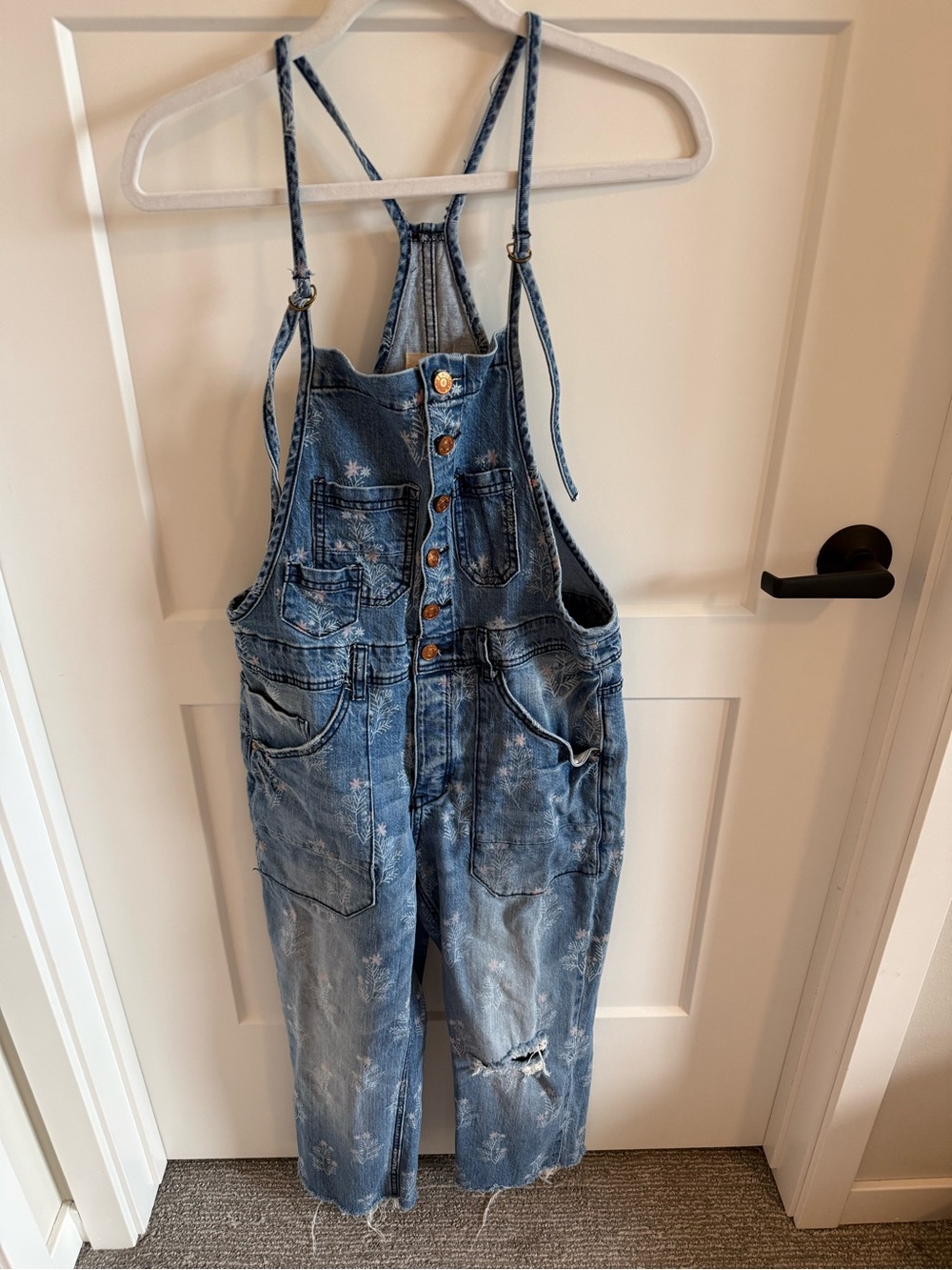 Anthropologie Pilcro The Painters Floral Denim Overalls Size 27 Distressed